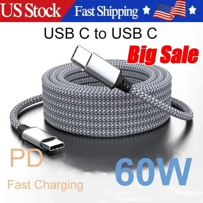60W USB C to C Cable Fast Charge PD Nylon Cord 3/6/10FT for iPhone 17 15 Samsung - Image 1 of 4