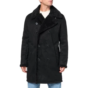 Guess Men's Warm Faux Fur Shearling Double Breasted Coat, Size Small, In Black - Picture 1 of 14