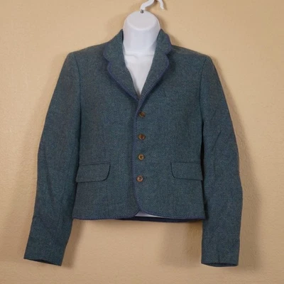 Vintage J.G. Blazer Hook Feminino Verde Tweed 100% Lã Cropped Anos 90 Equestre - Imagem 1 de 4
