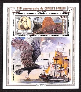 B1988 - Centrafricaine - ERROR MISPERF Stamp Sheet 2024 Charles Darwin DINOSAURS - Picture 1 of 1