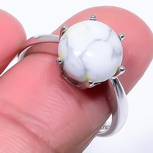 American Howlite Solitaire Silver Plated Ring Adjustable (R131), Christmas Gift - Picture 1 of 3