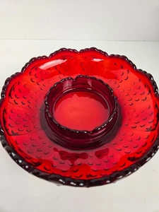 Vintage Fenton Ruby Red Art Glass Hobnail Chip & Dip Snack Bowl / Ash Tray - Picture 1 of 8