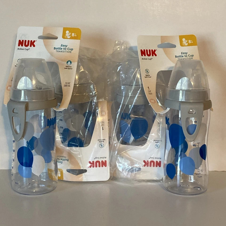 4 Nuk Active Sippy Cup 8M Silicone Soft Spout Bottle to Cup Transition 10oz