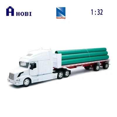 Newray 1:32 Scale Volvo VN-780 Flatbed With Pipes White Green Diecast Model - Image 1 of 2
