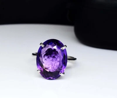 Anello in argento sterling 925 ametista viola naturale non riscaldato 5,36... - Immagine 1 di 4