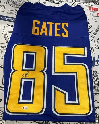 Camiseta deportiva Antonio Gates Auto Color Azul Rush Réplica Beckett Certificado de Autenticidad Cargadores Salón de la fama Foto 1 de 4