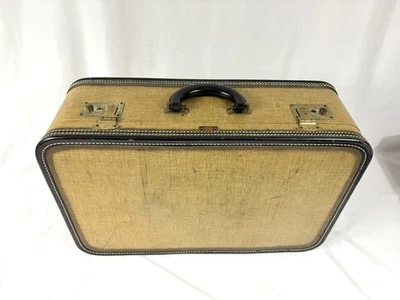 Maleta rígida de tweed tostado años 50 60 21" forro rosa equipaje MCM vintage Foto 1 de 4