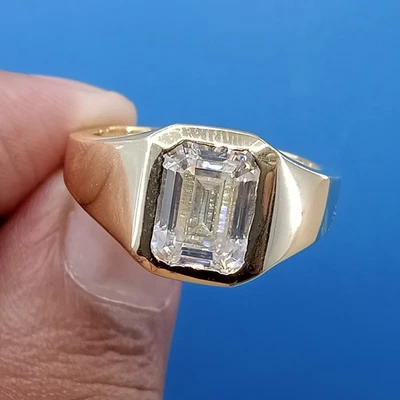 3.40ctw Emerald Cut VVS1 Moissanite Men's Engagement Ring 14K Yellow Gold Plated - Image 1 of 4