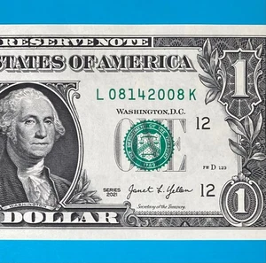 August 14, 2008 (L 08142008 K) BIRTHDAY Note $1 One Dollar Bill *UNC* - Picture 1 of 4