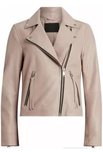 NEW, AllSaints Dalby Leather Biker Jacket in pale Orchid Pink US 8 - Picture 1 of 6