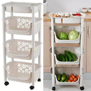 4 Tier Kitchen Trolley Cart Vegetable Fruit Storage Basket Rack Shelf Organiser - Picture 1 of 7