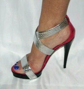 bebe Silver Leather Strappy Platform Sandals Size 7 - Picture 1 of 9