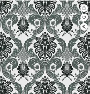 Waverly Black Gray Damask Onyx Print Cotton Fabric 2 1/2 Yards x 44" - Picture 1 of 5