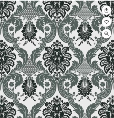 Waverly Black  Gray  Damask  Onyx Print Cotton Fabric 2 1/2 Yards x 44" - Image 1 of 4