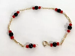Neu 14k Gold Damen AZABACHE KNÖCHEL Armband (verschiedene Längen) - Bild 1 von 2