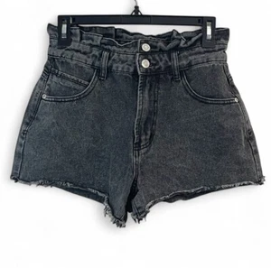 Zoe High-Waisted Black Denim Frayed Hem Distressed Shorts Size 5 - Picture 1 of 7