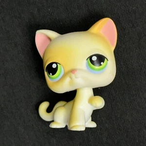 Hasbro Littlest Pet Shop Shorthaired Cat #73 LPS White Yellow Paw-Up Green Eyes - Picture 1 of 9