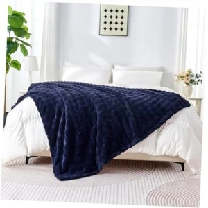 Soft Fleece Throw Blanket for Couch, 90x90 Inches 3D Queen-90" x 90" Dark Navy - Picture 1 of 8