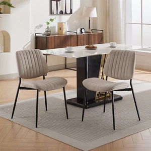Set of 2 Dining Chair Linen Upholstered Kitchen Dining Room Chair with Metal Leg - Picture 1 of 48