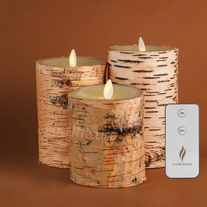 Set of 3 Luminara Flameless Candle Real Birch Bark for Home Decor - Picture 1 of 7