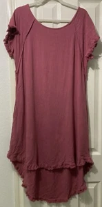 UMGEE Dusty Pink Dress Cotton Linen Size Small Short Sleeve High-low Lagenlook - Picture 1 of 7