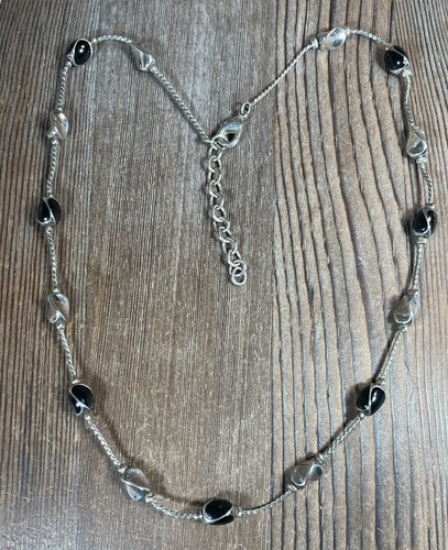 VETEMENTS Collana Combo Catena Perline Nero & Argento 16 18"" Qualità Semplice Elegante