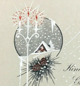 Vintage Antique Christmas Snow Greeting Card Texture Holiday Candles 3.85" x 5 - Picture 1 of 4