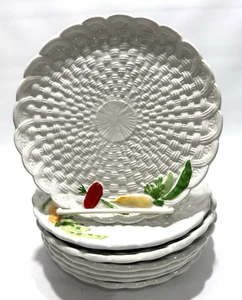 6 Vintage Italian White Bread Dessert Plates Basket Weave Design with Vegetables - Picture 1 of 7