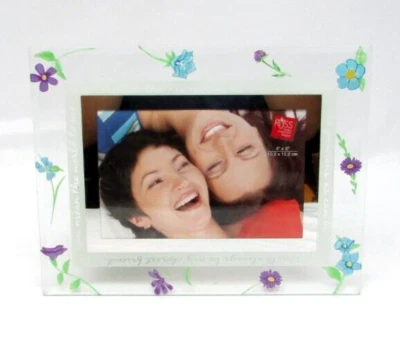 Russ Berrie 4" x 6" Floral Glass Friendship Photo Frame No. 31840 - Image 1 of 4