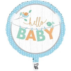 Hello Baby Boy Blue Cute Baby Shower Party Decoration 18" Round Mylar Balloon - Picture 1 of 1