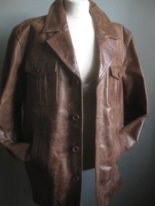 BROWN LEATHER TRUCKER JACKET chestnut XL 46 soft fight club distressed LINEA - Picture 1 of 23