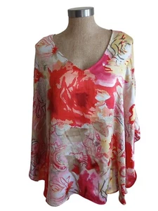 Jones New York Blouse Womens Sz XL  Floral Multi-color Orange Tunic Silky EUC - Picture 1 of 11