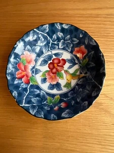 Beautiful Blue Oriental Porcelain Bowl Hummingbird Floral Design4 x 13cm Signed - Picture 1 of 7