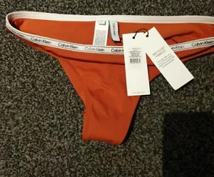 Calvin Klein Tie Side Bikini Bottom-Logo Tape,colour-ginger biscuit,size Small - Picture 1 of 4