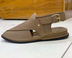 peshawari chappal marrone elegante design zalmi fatto a mano pura pelle - Foto 1 di 3