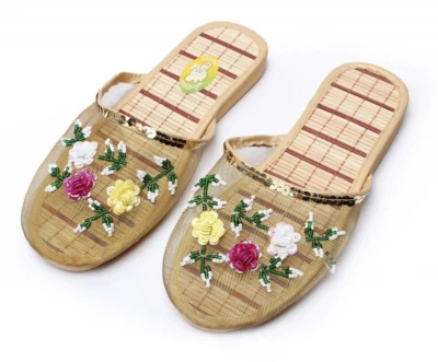 Mujeres Chinas Malla Floral Zapatillas Deslizables Planas Chanclas Mocasines Mules Foto 1 de 4