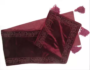 Dark Red Velvet Table Runner w/ Strings of Beads - Picture 1 of 11
