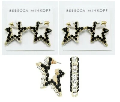 Rebecca Minkoff Super Nova Stone Hoops Earrings (Black) Earring retail $58 - Image 1 of 4