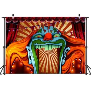 Scary Circus Theme Halloween Backdrop Giant Evil Clown Horror Haunted House E... - Picture 1 of 8