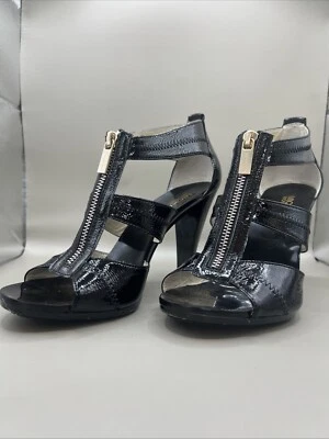 Michael Kors Berkley 女式黑色漆皮拉链露趾高跟鞋 - 6.5 — 第 1/4 张图片