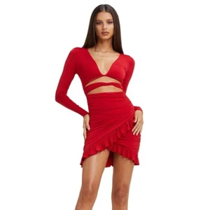 I.AM.GIA Red Wrap Cut Out Mini Dress Ruffles Size XS - Picture 1 of 4