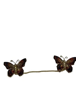 Rojo Azul Dorado Tono Doble Mariposa, Cadena Suéter Bufanda Broche Clip Foto 1 de 3