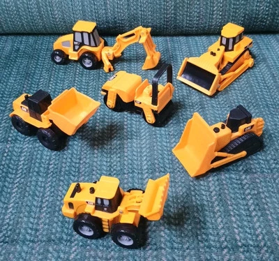 Lot of 6 mini CAT Caterpillar Toy Backhoe, Roller, 2 Excavators & 2 Dozers - Image 1 of 4