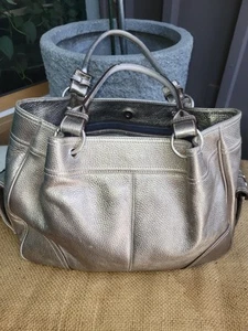 Barneys New York Large Metallic Leather Satchel Tote Handbag 17x12 Made in Italy - Picture 1 of 24