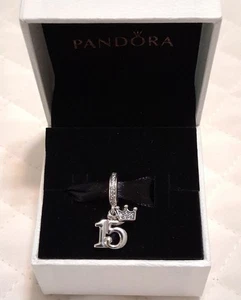 Original Pandora Charm 15 Geburtstag, Dangle, Sterlingsilber, CZ, Geschenkbox - Bild 1 von 5