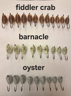 30 Sheepshead Jigs, 10- 1oz 2/0, 10- 3/4oz 1/0, 10- 1/2oz 1/0, 2x Mustad Hooks