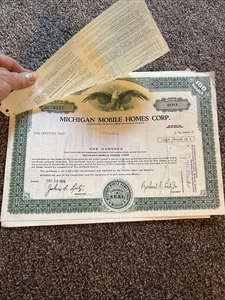 1976 “Michigan Mobile Homes Corp.” Common Stock Certificate 100 Shares - Picture 1 of 7