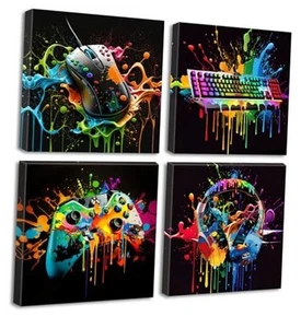 Gamer Room Decor for Boys - Game Wall Art Graffiti Gamepad 12L" x 12W" game - Picture 1 of 7