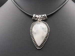 GJ69 GW MONDSTEIN TROPFEN 31x19,5mm  SILBER-ANHÄNGER +KETTE / LEDER! - Bild 1 von 4