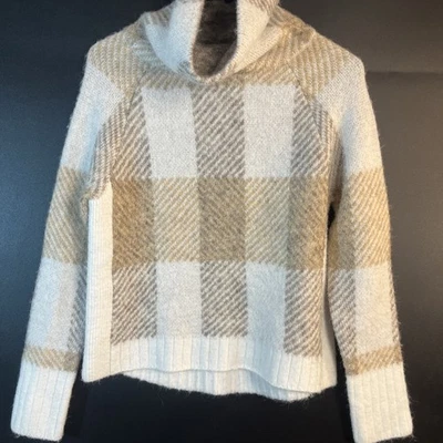 Evereve желтовато-коричневый белый клетку чек свитер RD стиль водолазка женщин XS уютный лыж мягкий - Изображение 1 из 4